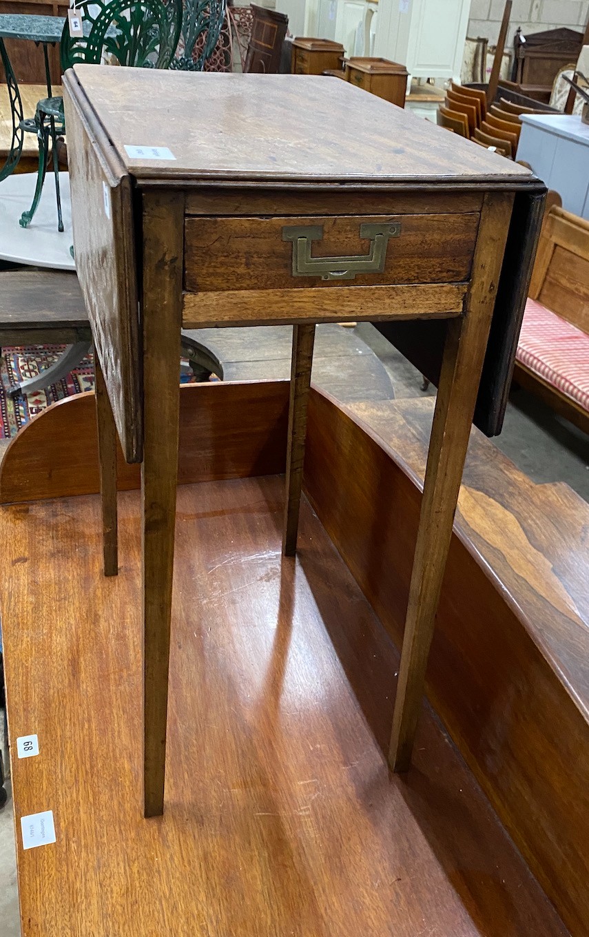An early 19th century mahogany drop flap occasional table, width 50cm, depth 34cm, height 69cm